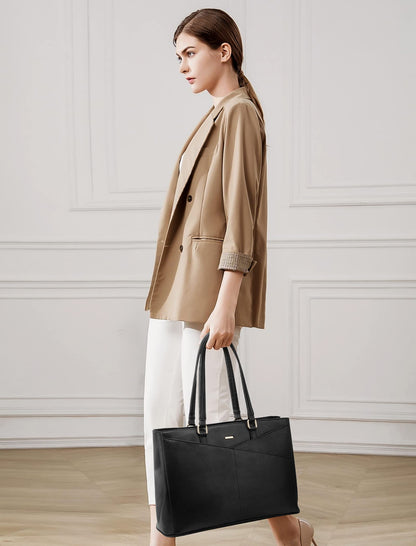 LOVEVOOK Laptop Tote Bag for Women 15.6 Inch Waterproof Leather Computer Bags Business Office Work Briefcase Black