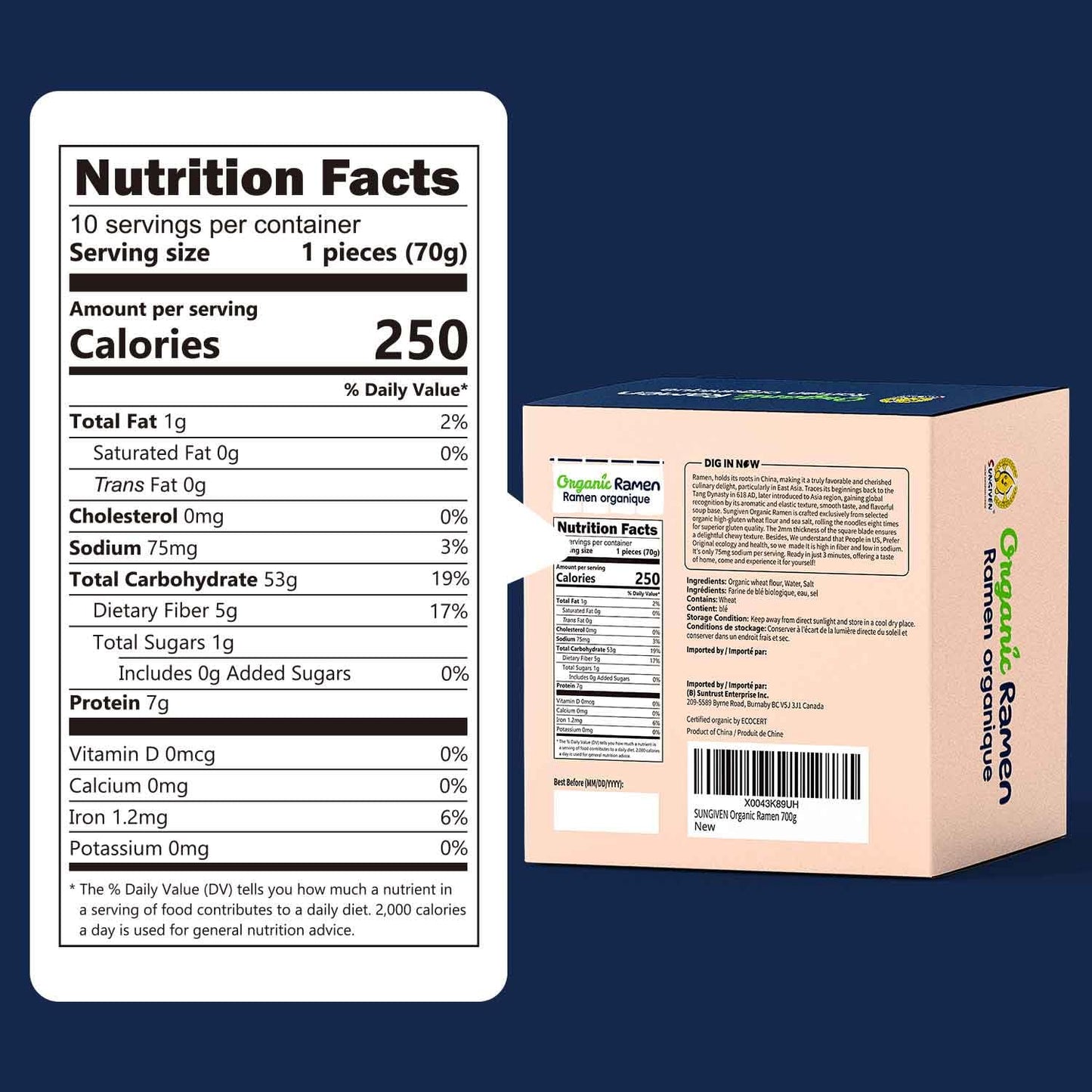 SUNGIVEN Organic Ramen Noodles Healthy Low Sodium Ready in 3 Minutes Non-Fried Instant No Additives or Preservatives 2.46 OZ (Pack of 10)