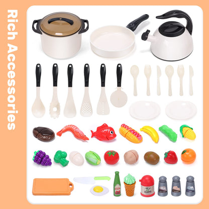 CUTE STONE Play Kitchen Accessories Toy, Play Food Sets for Kids Kitchen, Pretend Kitchen Set for Kids with Play Pots, Pans, Toddler Kitchen Playset Kitchen Toys for Girls Boys