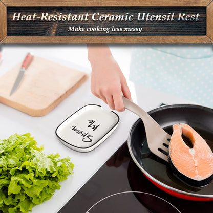 Ceramic Spoon Rest for Stove Top, Large Spoon Holder for Kitchen Counter, White Coffee Spoon Rest, Heat-Resistant Cooking Utensil Rest, Modern Farmhouse Kitchen Décor