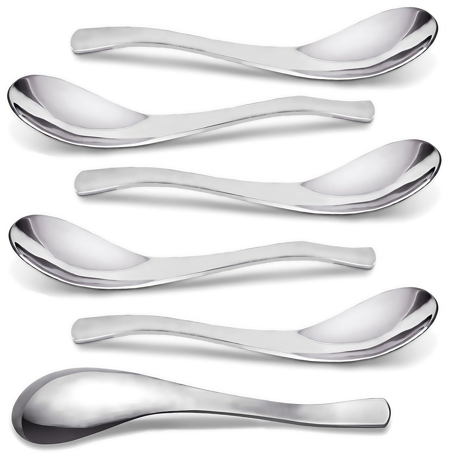 AOOSY 6-Piece Heavy Weight Soup Spoons,Stainless Steel Asian Soup Spoon with Ergonomic Short Handle for Ramen, Curry, Cereals