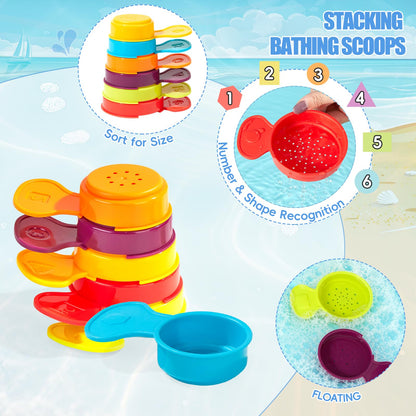 Baby Bath Toys for Kids Ages 1-3, 11PCS Mold Free Bath Toys for Toddlers with Floating Boats & Bath Spoons, Bathtub Water Pool Toys for Babies and Toddlers