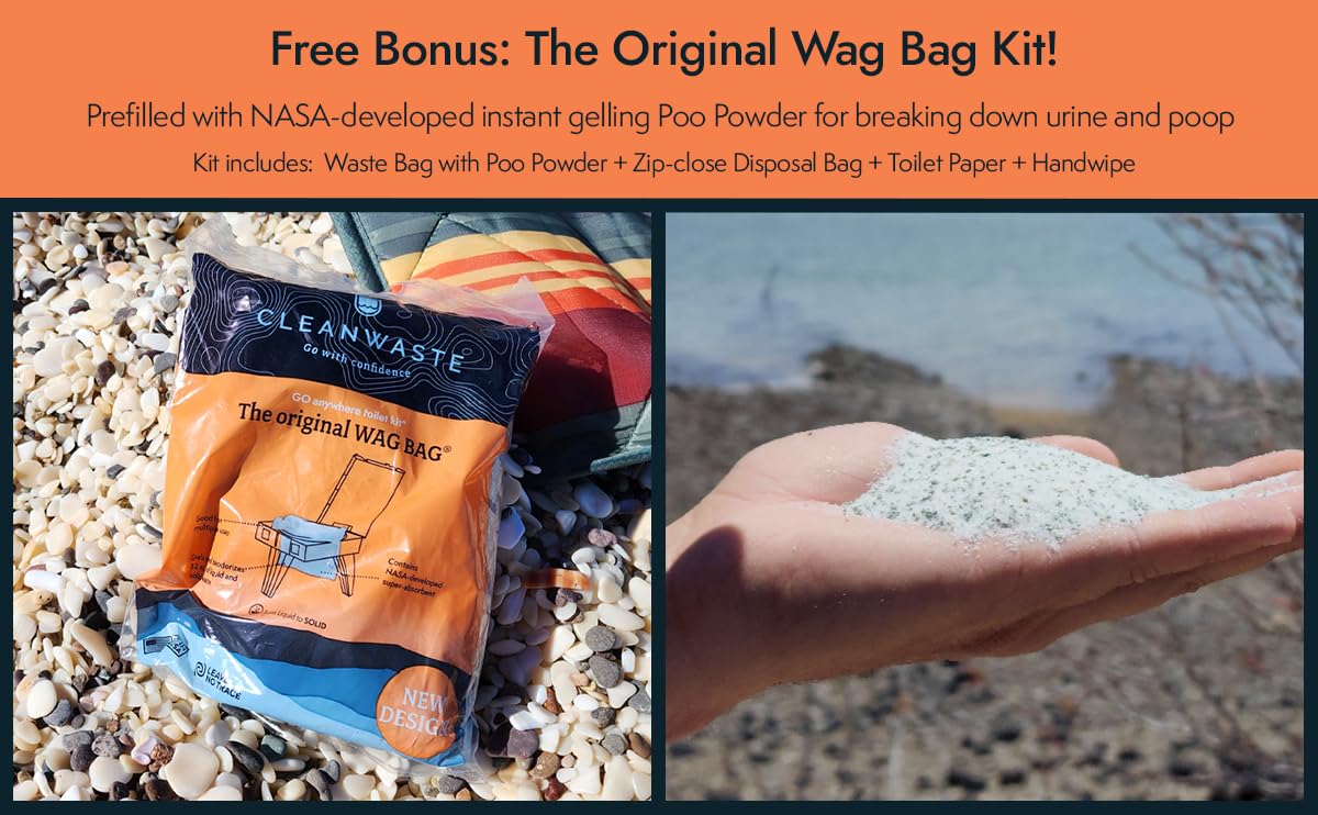 Cleanwaste GO Anywhere Portable Folding Toilet - Plus Bonus Original Wag Bag Kit
