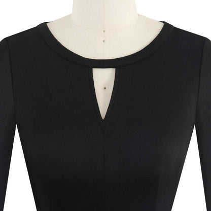 YATHON Women's Vintage Floral Flared A-Line Swing Casual Party Dresses with Pockets (YT018-Black Khaki 02-3/4, l)