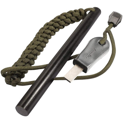 bayite 1/2 x 6 Inch Survival Drilled Flint Steel Fire Starter Ferrocerium Rod Kit with Striker-Pro Striker Paracord Landyard Handle Large