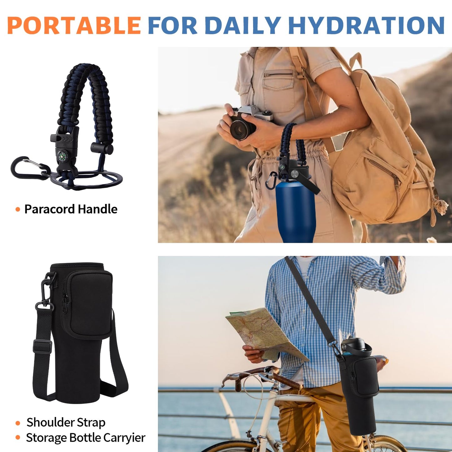 40oz Water Bottle with Straw - Vacuum Stainless Steel Insulated Cups w/Survival Paracord Handle & Carrier Bag, Skinny Water Bottle Insulated Water Bottle Fits in Cup Holder for Travel Drive