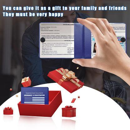 Ziciner Car Registration Insurance Holder, 2Pack Essential Auto Card Document Glove Box Organizer with Velcro Closure, Vehicle Interior Accessories Perfect for Most Car, Truck, SUV (Blue/White Flag)