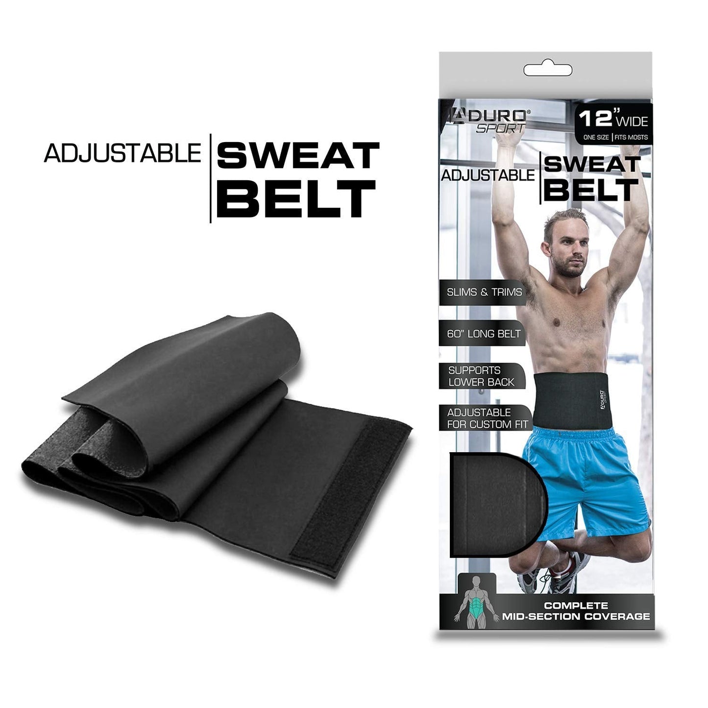 Aduro Waist Trainer for Men Women 12" Sweat Belt Waist Trimmer Stomach Slimming Body Shaper Exercise Equipment Adjustable Belt (Black)