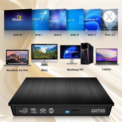YOTUO External DVD Drive, Portable USB 3.0 CD +/-RW Drive DVD Player for ROM Rewriter Burner for Laptop Desktop, Compatible with Windows 7/8/10/11 Mac MacBook Pro/Air… (DVD Burner)