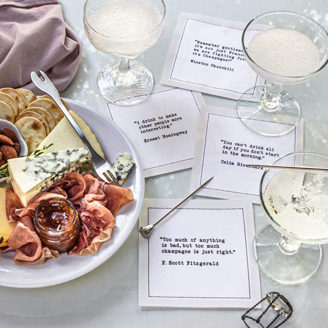 Five Star Funny White Cocktail Napkins, 50 Luxury Cotton Disposable Cocktail Party Napkins with Witty Bar Quotes, 4.5" x 4.5" for Home Bars, Game Nights, Beverages, Birthdays, Weddings & Holidays