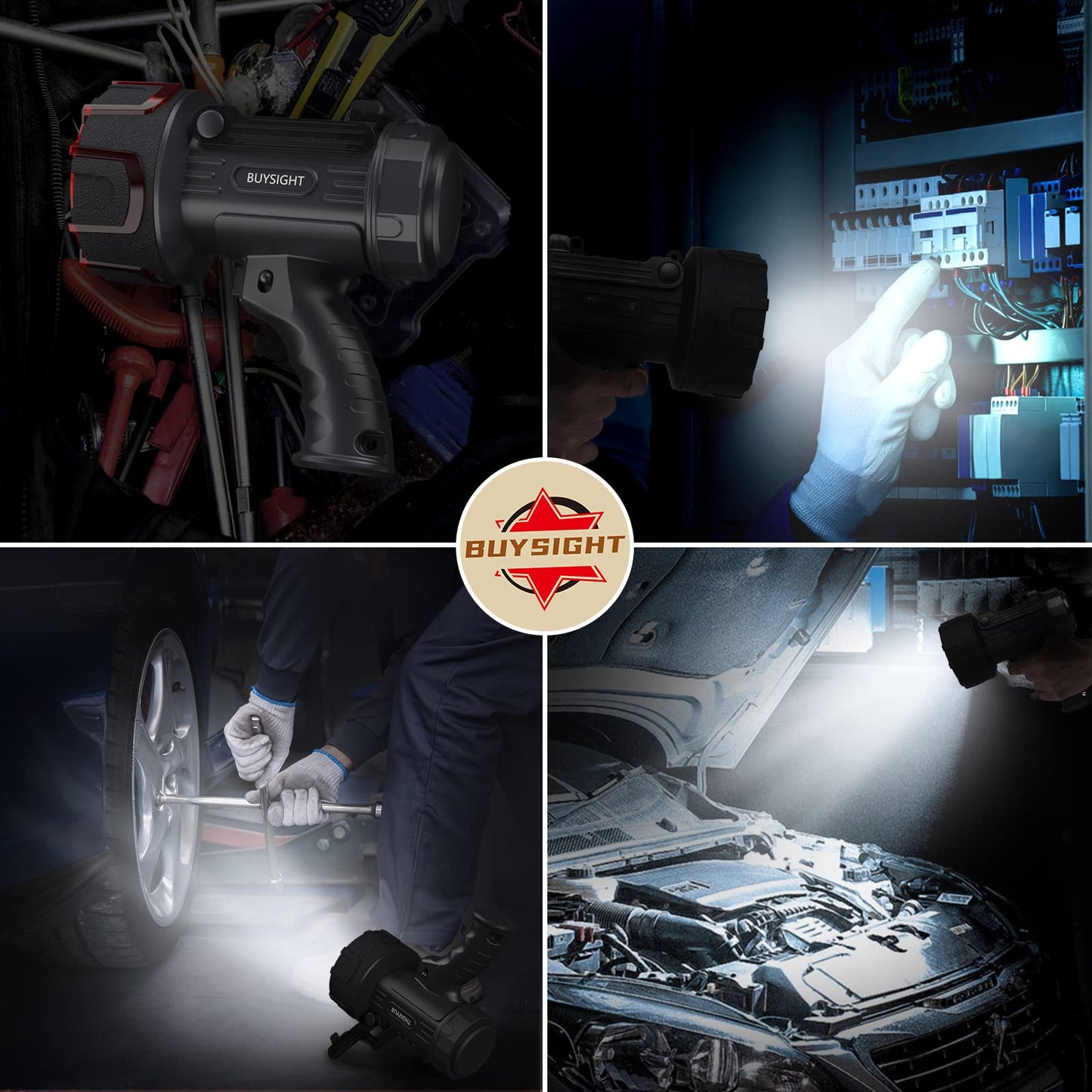 BUYSIGHT Rechargeable Spotlight Flashlight,1000,000 lumens Hand held Spotlight Waterproof Flashlight Hunting Lamp with red Filter (Graphite Black)