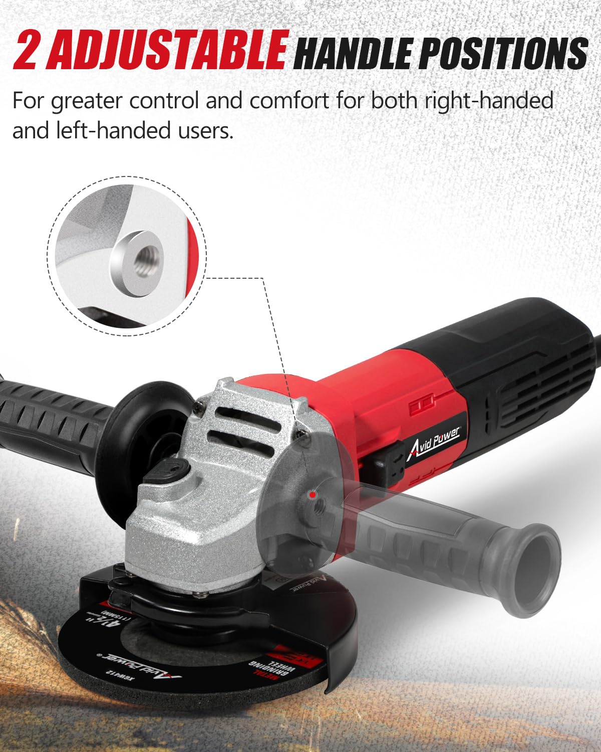 AVID POWER Angle Grinder, 7.5-Amp 4-1/2 inch Electric Grinder Power Tools with Grinding and Cutting Wheels, Flap Disc and Auxiliary Handle for Cutting, Grinding, Polishing and Rust Removal - Red