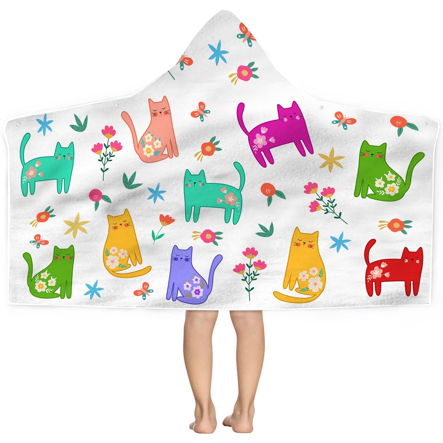 Bonsai Tree Summer Bright Hooded Beach Towel, Cat Lover Kids Poncho Towel for Boys Girls, Quick Dry 30''x50” Bath Towel for Pool Swiming Boys Gifts