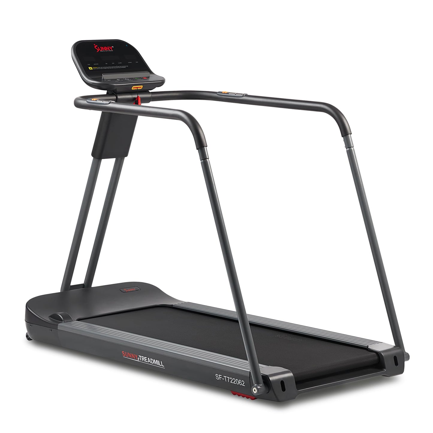 Sunny Health & Fitness Endurance Cardio Running Walking Treadmill with Extended Safety Handrails, Low-Impact, Low Wide Deck and SunnyFit® App Enhanced Bluetooth Connectivity SF-T722062