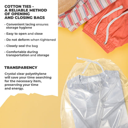 APQ Drawstring Bag, 12x16 Inches. 100 Waterproof Plastic Bags. 2 Mil Bags for Cosmetics, Toiletries