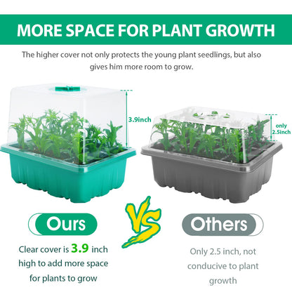 Yskea Seed Starter Tray with Light, 6PCS Seed Starter Kit with Grow Light, Seedling Starter Trays with Humidity Domes, Covers Height 3.9", Indoor Gardening Plant Germination Trays (12 Cells per Tray)