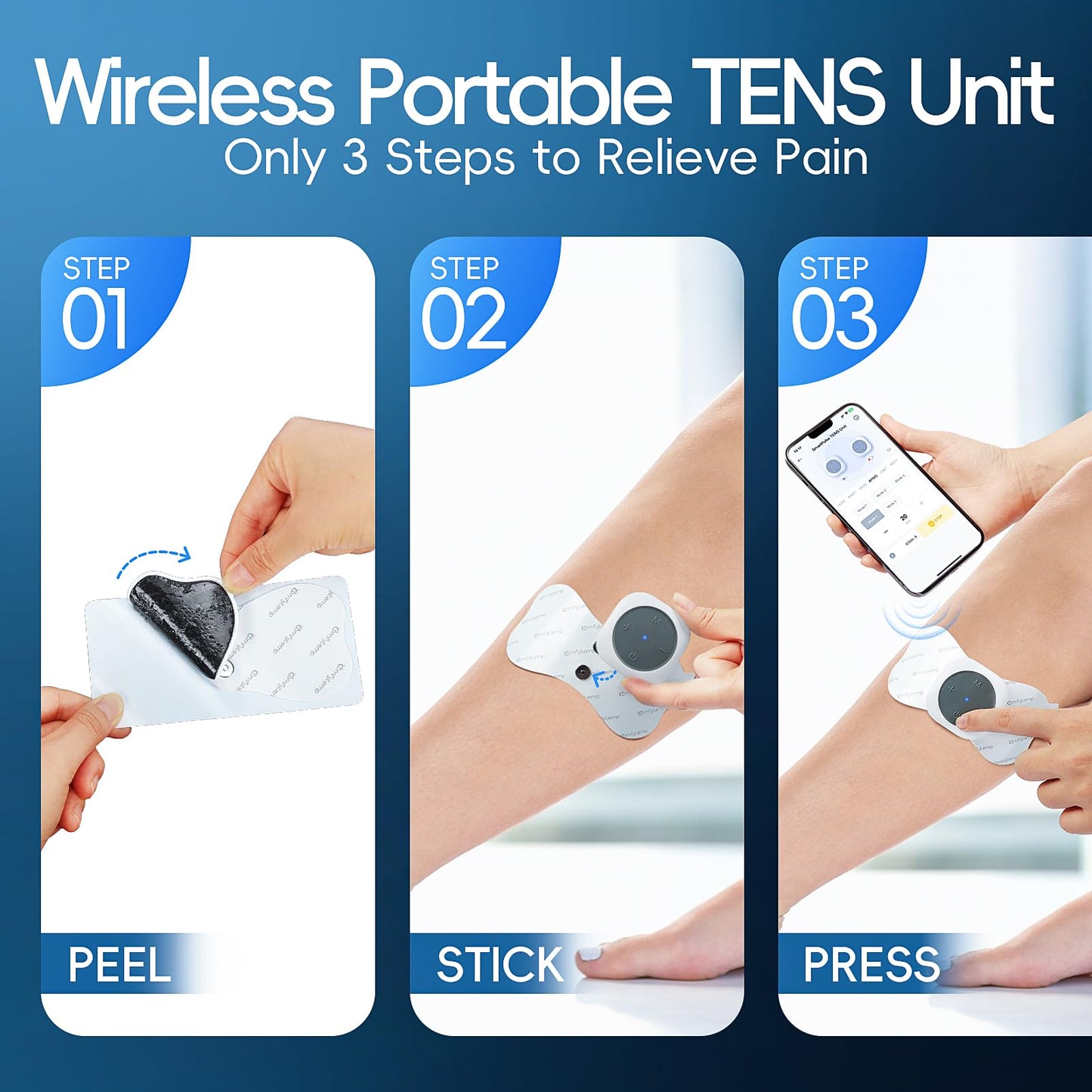 Comfytemp Wireless TENS Unit Machine for Pain Relief, FSA HSA Eligible TENS Unit Muscle Stimulator with Two Sets, Up to 30 Modes TENS Device for Back Pain, Rechargeable Portable with APP Control
