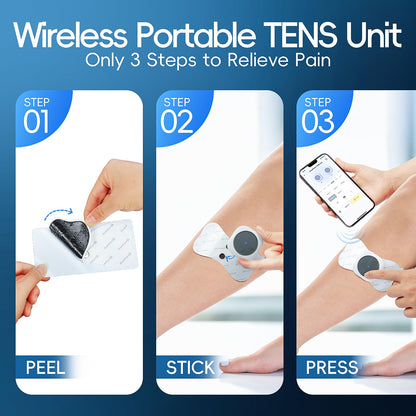 Comfytemp Wireless TENS Unit Machine for Pain Relief, FSA HSA Eligible TENS Unit Muscle Stimulator with Two Sets, Up to 30 Modes TENS Device for Back Pain, Rechargeable Portable with APP Control