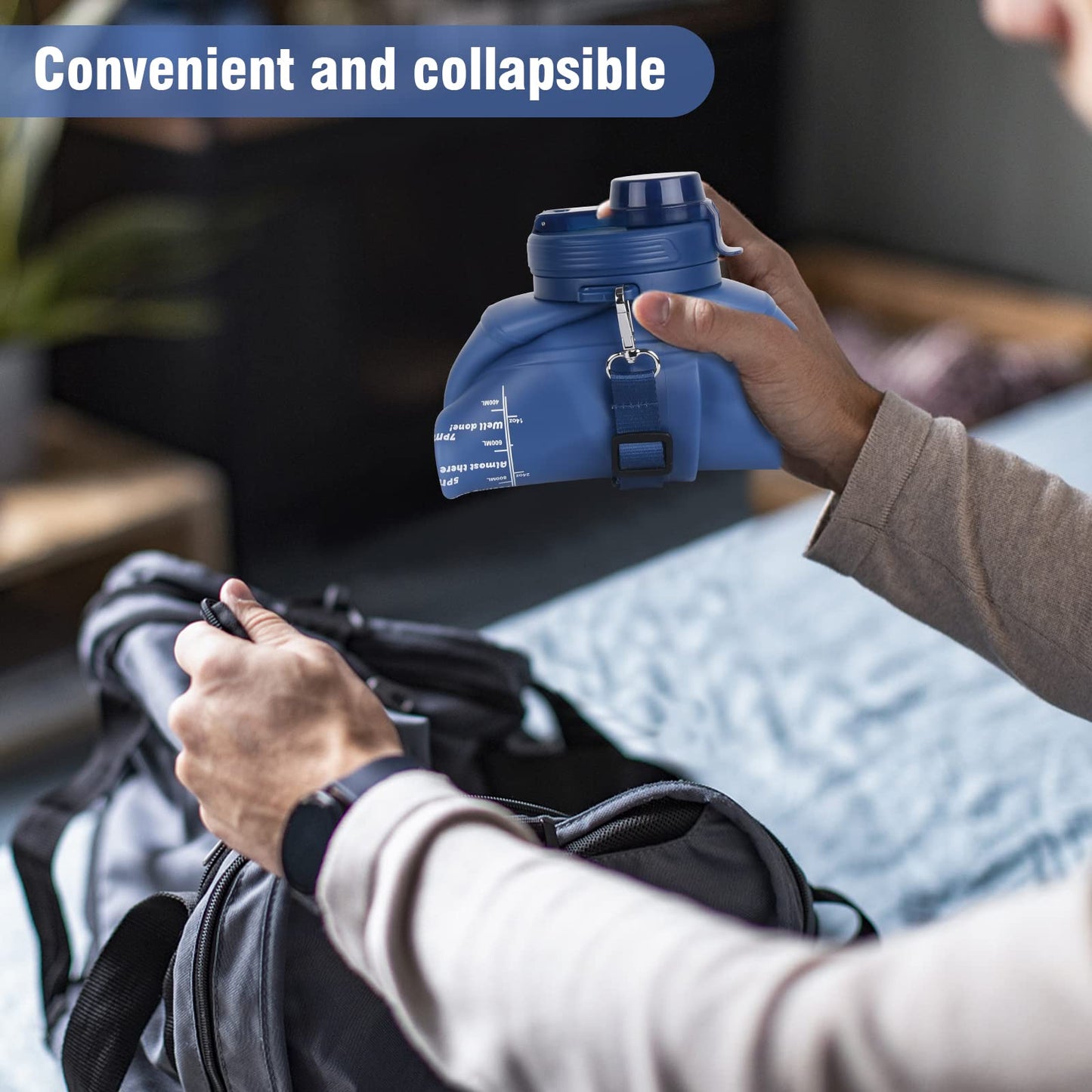 Collapsible Water Bottles, 2L/64OZ travel water bottle Bottle with Straw, Half Gallon Large Water Bottle for Travel Outdoor Sports Runing Fitness Yoga (Upgraded blue)