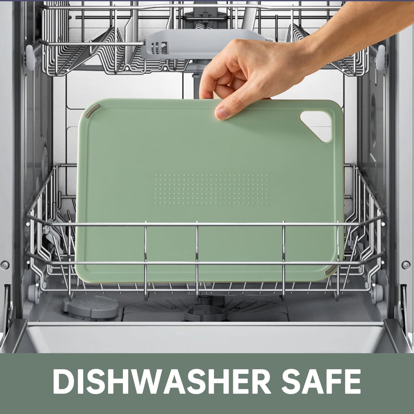 THETCHRY Plastic Cutting Board Set of 3-Cutting Boards for Kitchen BPA Free, Large-Small Chopping Boards Non-Slip for Cooking Camping Dishwasher Safe, Reversible, with Grip Handle, 15"×10"×0.6" Green