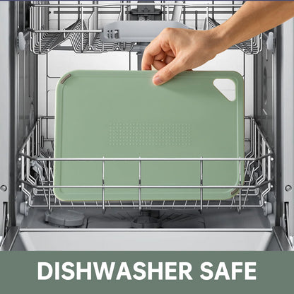 THETCHRY Plastic Cutting Board Set of 3-Cutting Boards for Kitchen BPA Free, Large-Small Chopping Boards Non-Slip for Cooking Camping Dishwasher Safe, Reversible, with Grip Handle, 15"×10"×0.6" Green