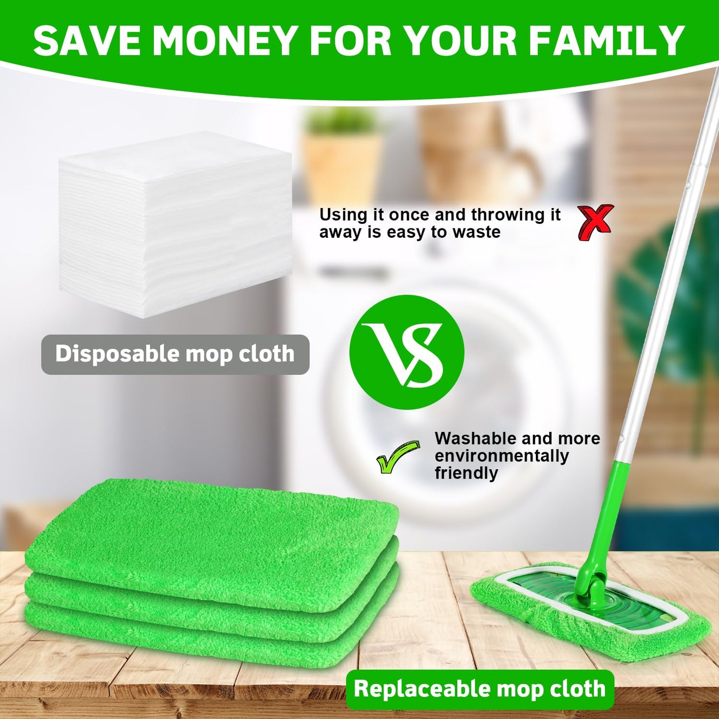 ZHAYAO Reusable Microfiber Mop Pads Compatible with Swiffer Sweeper, 3 Pack Dry Sweeping Cloths & Wet Mopping Cloths, Washable Pads for Hardwood Floor Cleaning (Mop is Not Included)