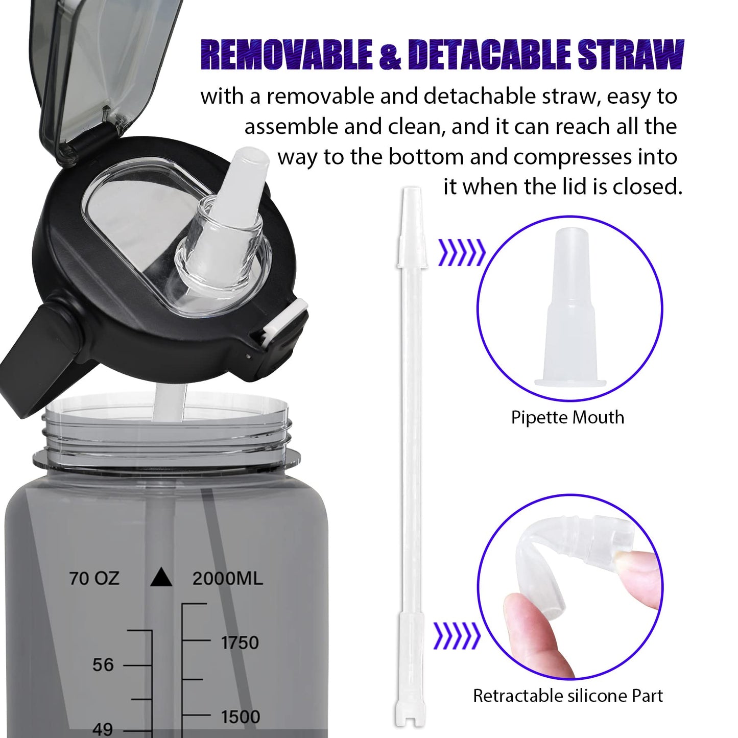 Chokoter Half Gallon Water Bottle with Sleeve, 64OZ Motivational Water Bottle with Straw & Time Marker, BPA Free Leakproof Large Sports Water Bottle, Reusable Water Jug for Workout Gym Sport