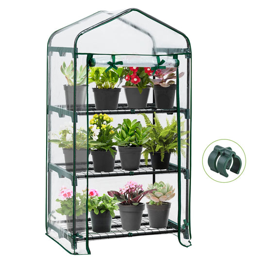 EAGLE PEAK Mini Greenhouse with Wire Shelves, Portable Indoor & Outdoor Garden Green House with Roll-Up Zipper Door, 3 Tier , 27"x19"x50", Clear PVC Cover