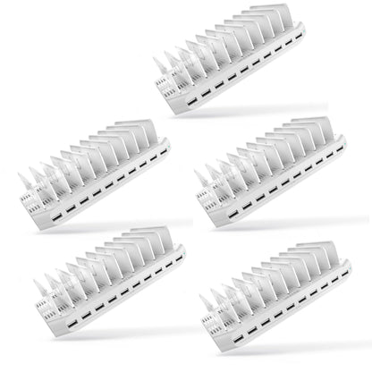 【5PCS】 Unitek Multi Charging Station, 10-Port USB Charger for Multiple Device with SmartIC Tech and Adjustable Dividers, Organizer Stand Compatible with iPad, Tablet, Kindle, iPhone - 5PCS, White