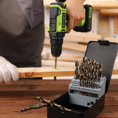 YOUGFIN Cobalt Drill Bits for Hardened Steel, M35 High Speed Steel Metal Drill Bit Set 21 Pieces, 135 Degree Tip Twist Jobber Drill Bits for Wood, Plastic, Stainless Steel