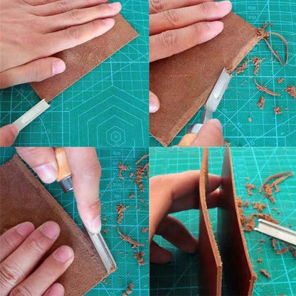 XILEWHZF Leather Edge Skiving Beveler Tool Set,French Beveler,Wide Mouth Leathercraft Edge Skiving Beveler Leather Edge Trimmer with Wooden Handle Four Sizes(4mm,6mm,8mm and 10mm)
