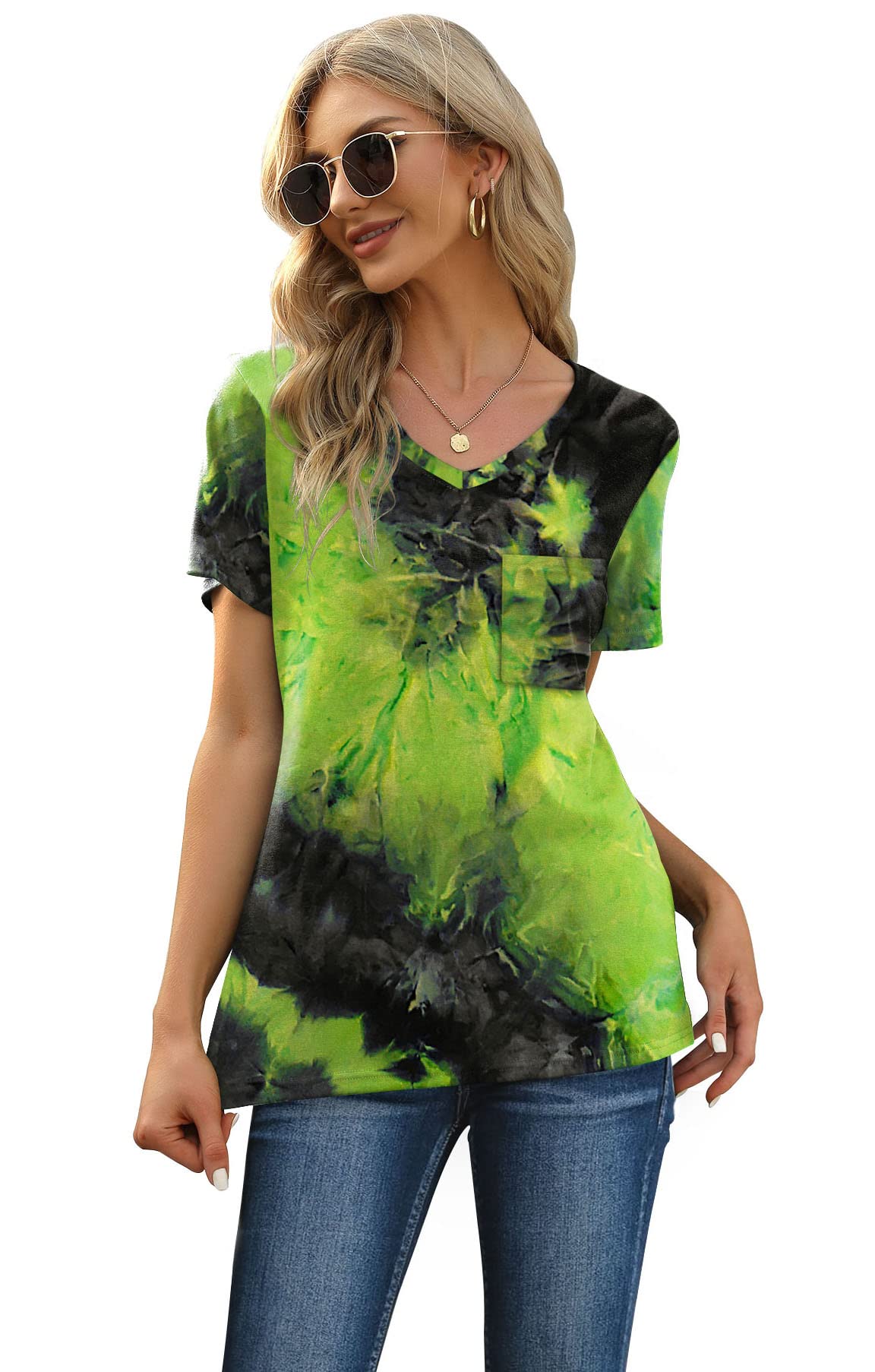 RUBZOOF Women Tracksuit Set with Pockets Short Sleeve V Neck Casual Summer Tie Dye Pajamas Lounge Sets M