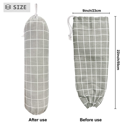 SYIPO Plastic Bag Holder, Wall Mount Organizer, Shopping Bags Carrier, Washable Large Grocery Storage Dispenser for Home Kitchen Travelling, Free Adjustment with Drawstring (Check Gray)