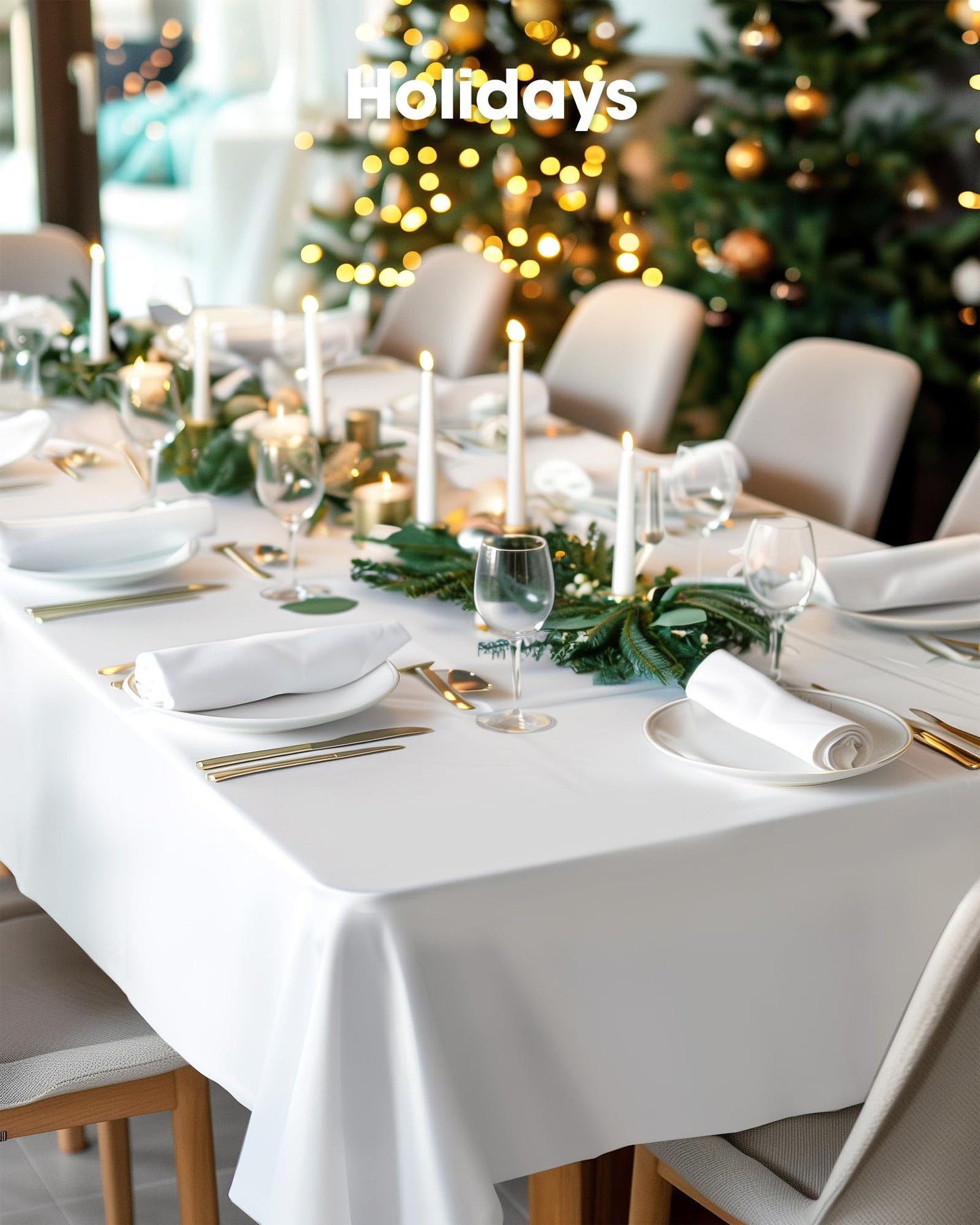 Pureegg Plastic Table Cloth Disposable 10 Pack, 54 x 108 Inch Table Cloths, Party, Picnic, Wedding, Decorative Tablecloths, Rectangle, White Plastic Cover, Leakproof & Sturdy, White