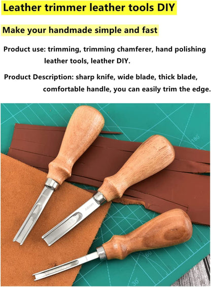 XILEWHZF Leather Edge Skiving Beveler Tool Set,French Beveler,Wide Mouth Leathercraft Edge Skiving Beveler Leather Edge Trimmer with Wooden Handle Four Sizes(4mm,6mm,8mm and 10mm)