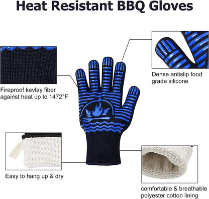 Recoty BBQ Gloves, 1472°F Extreme Heat Resistant Grill Gloves, Non-Slip Food Grade Silicone Oven Mitts for Kitchen, Cooking, Barbecue, Baking, Smoker (11inch)
