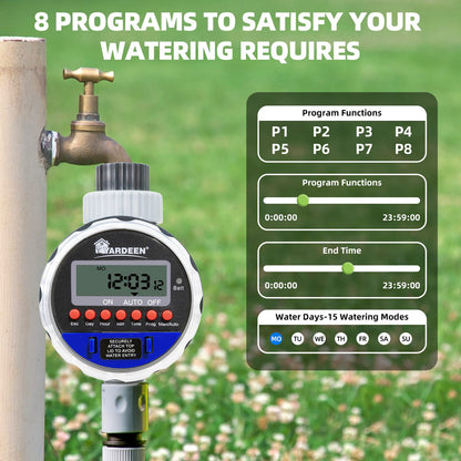 Yardeen Electronic Water Timer Garden Irrigation Controller Digital Intelligence Watering System LCD Waterproof, No Water Pressure Required