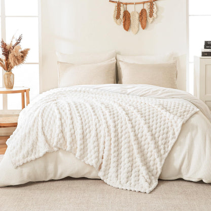 Bnuitland Ivory Super Soft Flannel Throw Blanket, 3D Clouds Stylish Jacquard Lightweight Blanket for Bed,Sofa,Couch,Home Decor, 300 GSM Fleece Cozy Warm, Suitable for All Seasons, 50X70 inches