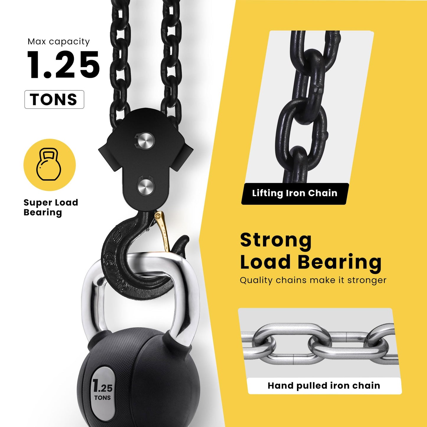 SPECSTAR Hand Chain Hoist 1 Ton 2200 Lbs Capacity 10 Feet with 2 Heavy Duty Hooks, Manual Chain Fall for Warehouse Building Automotive Machinery Red