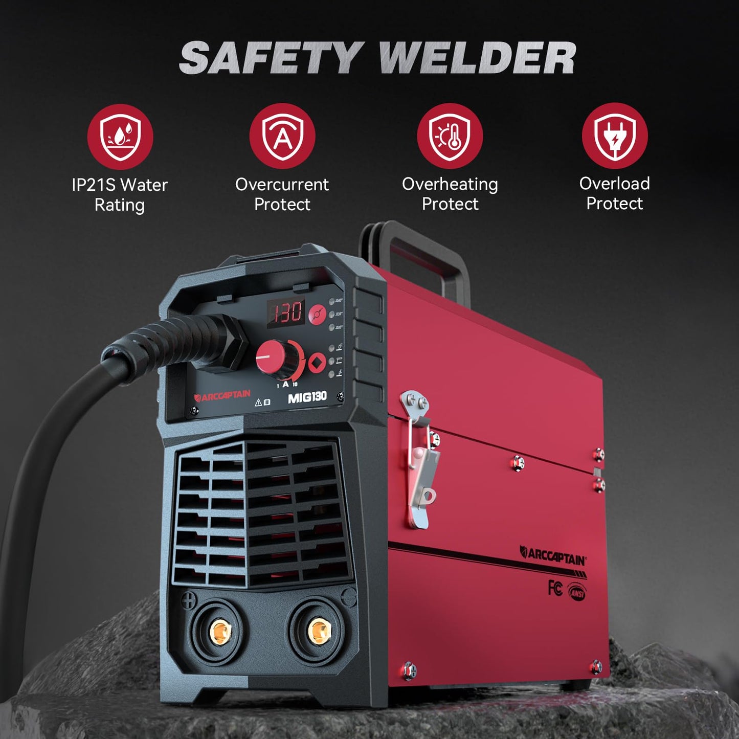 ARCCAPTAIN 130A MIG Welder, 110V Flux Core MIG Welder/Lift TIG/Stick 3 in 1 Welding Machine with Synergy, IGBT Inverter Portable Gasless Welder Equipment with Welding Gun and 2lb Welding Wire
