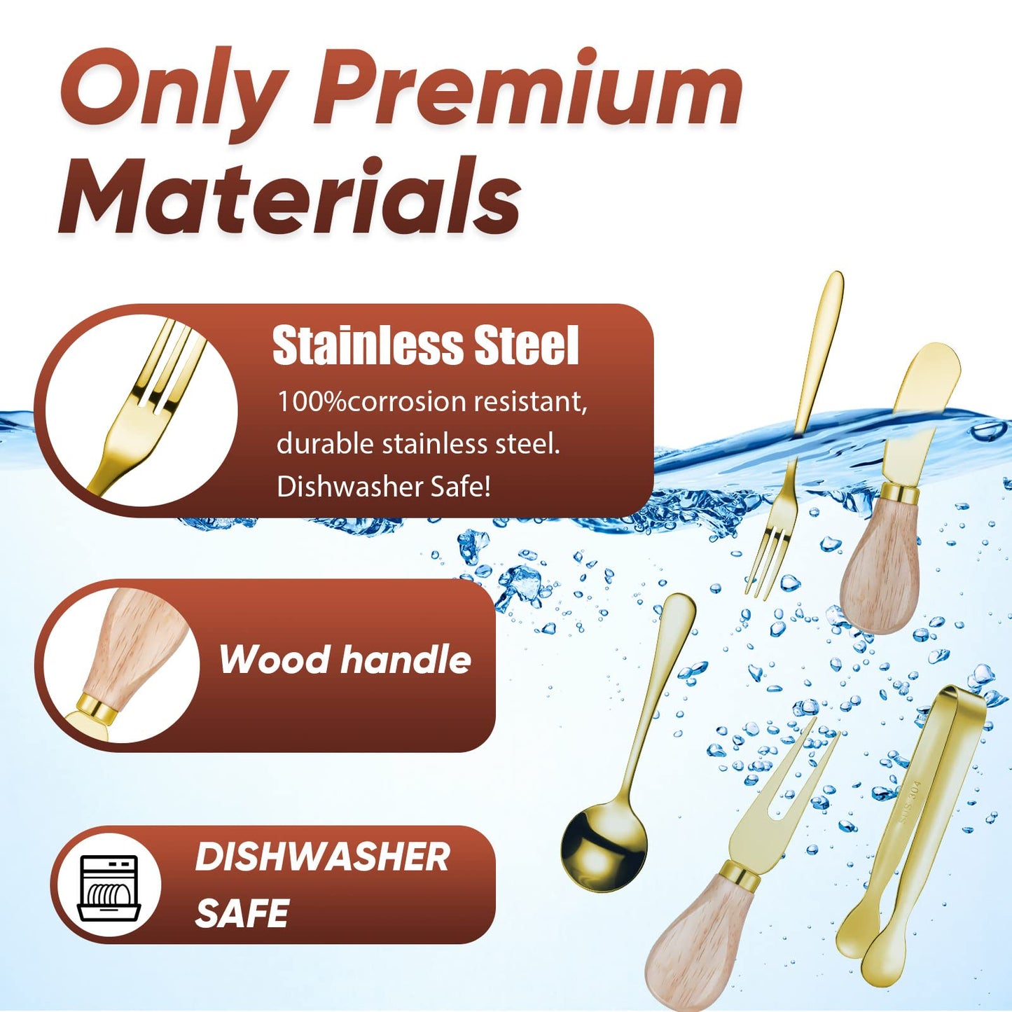 Charcuterie Board Accessories Spreader Knife Set Cheese Butter Spreader Knife Charcuterie Utensils with Wooden Handles Mini Serving Tongs Spoons Forks for party Wedding Christmas (Gold, 20 Pieces)