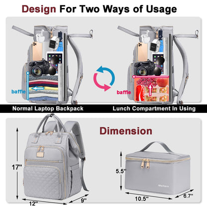 Weitars Lunch Backpack For Women,15.6 Inch Laptop Backpacks For Womens Back pack, Travel Backpacks,Work Backpack For Women (Gray)