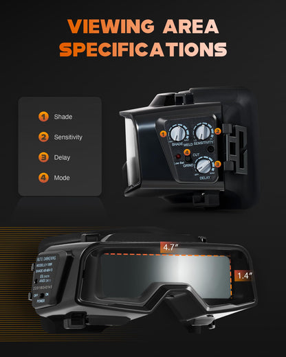 CREWORKS Auto Darkening Welding Goggles, Safety Glasses for Men With Wide Shade 4/5-9/9-13, Eye Protection Mask Helmet for Grinding Plasma Cutting TIG MIG Arc, Black