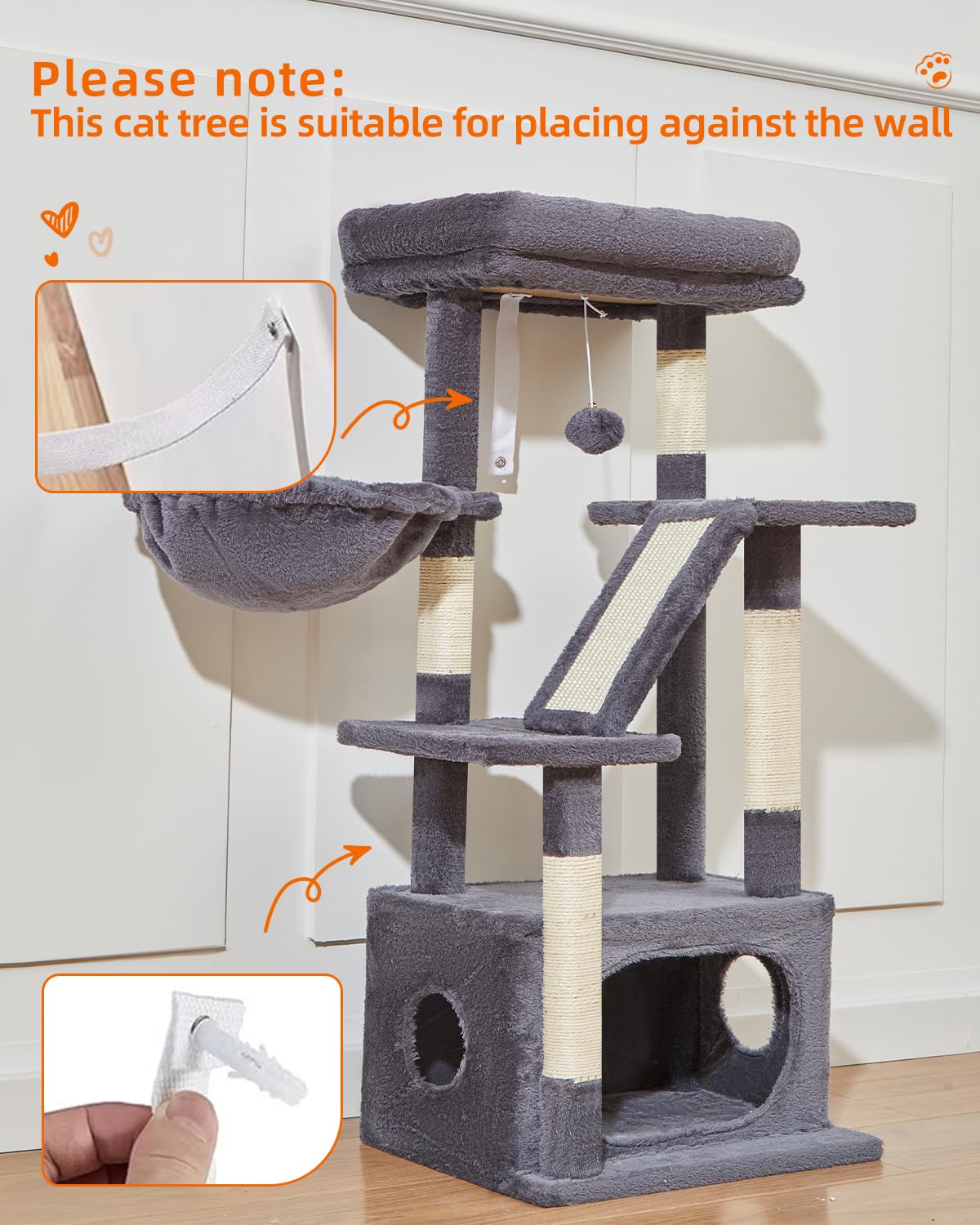 Taoqimiao Cat Tree,38.5-Inch Cat Tower for Indoor Cats,Suitable for Kittens with Luxurious cat condo with Adjustable Baskets and Luxurious Perch MS029SG Smoky Gray