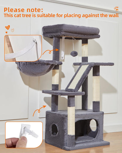 Taoqimiao Cat Tree,38.5-Inch Cat Tower for Indoor Cats,Suitable for Kittens with Luxurious cat condo with Adjustable Baskets and Luxurious Perch MS029SG Smoky Gray