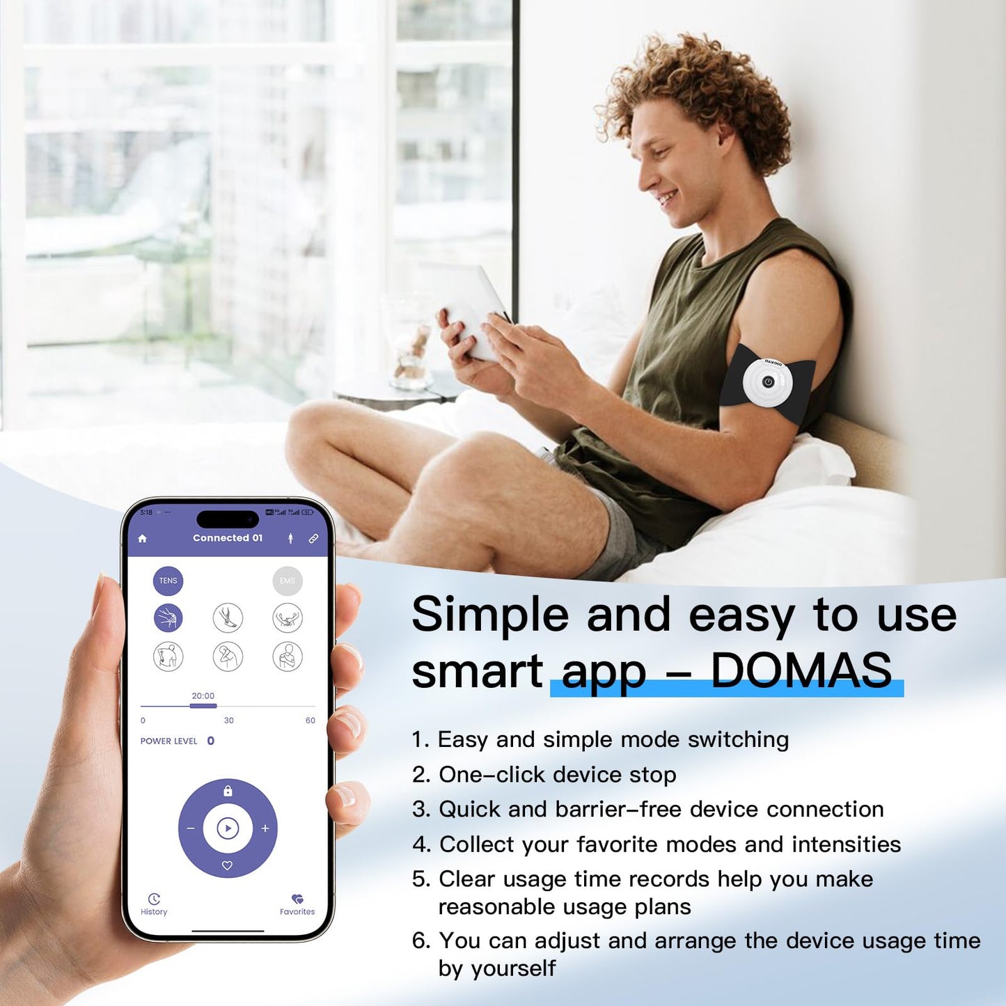 Wireless TENS & EMS Unit Back Pain Relief Massager - APP Controlled Bluetooth EMS Muscle Stimulator Machine for Back Shoulder Leg Neck Pain Relief (Black)