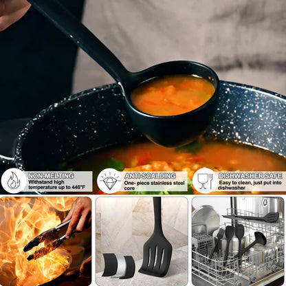 Silicone Kitchen Utensils Set, Umite Chef 22Pcs Cooking Utensils Spatula Set, Heat Resistant Non-Stick Silicone, Dishwasher Safe Cooking Gadgets Tools Set(Black)