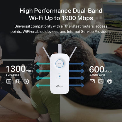 TP-Link AC1900 WiFi Range Extender RE550 | Dual-Band Wireless Repeater Amplifier w/Gigabit Ethernet Port | Up to 2200 Sq. Ft., 32 Devices | Internet Signal Booster | APP Setup | EasyMesh Compatible