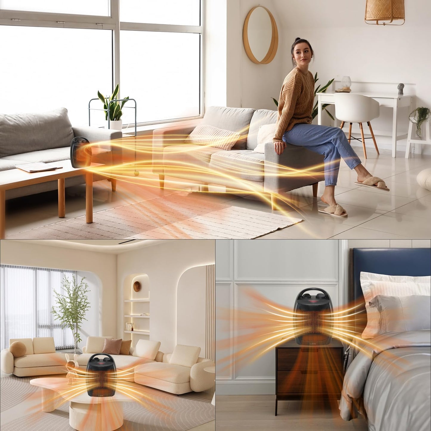 Small Portable Space Heater for Indoor Use - Lutntc 1500W Safe and Quiet Ceramic electric Heater Fan, Heat Up 200 Square Feet for Room, Office, Desk