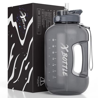 XBOTTLE 1 Gallon BPA Free Tritan Water Bottle with Straw & Chug Lid for Sports Camping Fitness 128oz Black